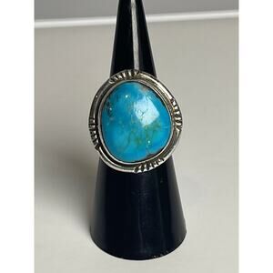 Native American Sterling Silver Turquoise Ring Size 5 - 7.43g